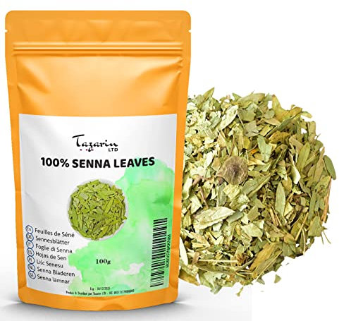 TazarinLtd 100g Feuilles de Séné Entières - Puissant Purgatif, Laxatif Naturel - Favorise le Transit Intestinal et le Nettoyage du Colon - Tisane Detox