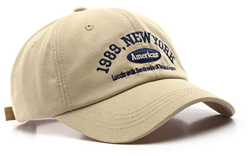 YZNLOQ Casquettes de baseball réglables décontractées brodées 1989 New York en coton américain unisexe couleur unie visière chapeaux à séchage rapide chapeau de sport, Beige - 1989, M/L