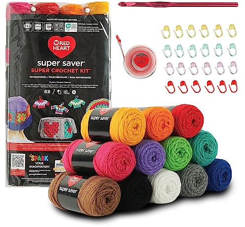 Red Heart Super Saver Super Yarn Crochet Kit with Accessories for Crochet & Knitting & Amigurumi Projects