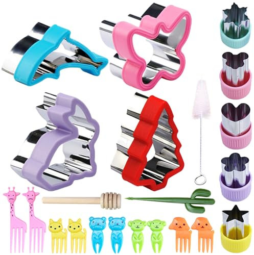 TYXHXTF 22 Pcs Sandwich Cutters, Cookie Cutters Set, Bread Cutter Set, Pastry Cutter, Flower Animals Fruit Shape Vegetable Cutter with Fruit Picks for Kids Lunch Box and Bento Box