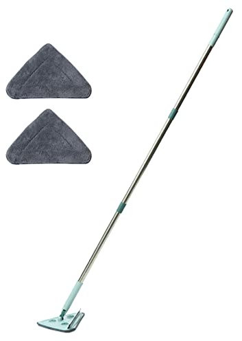 Triangle Mop Balai à franges triangulaire, serpillère et seau avec kit d'essorage, double fonction de nettoyage, chiffons lavables, serpillère murale à 360 ° pour nettoyer le plafond, et la