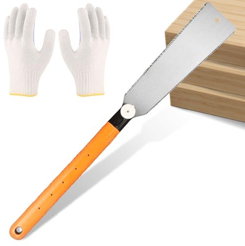 Sierra japonesa de 270 mm: sierra japonesa profesional con guantes, sierra japonesa de acero al carbono, sierra de mano japonesa de doble borde 7-12TPI, sierra japonesa para carpintería, carpintero,