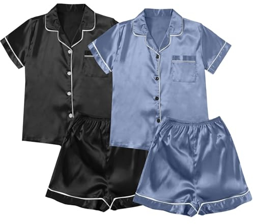 Satin pyjamas dam kort set 4 delar, sidenpyjamas-set för flickor, 4 st nattkläder, set, sommar, pyjamas-set, cami och shorts, set, långärmad pyjamas-set, stora storlekar, sovkläder, elegant