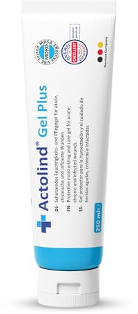 Actolind Gel Plus 250 ml – gel antisettico per ferite, indicato per ustioni, punture di insetti e abrasioni, nonché per ferite acute e cronicamente infette. CE III secondo MPG. Con PHMB.