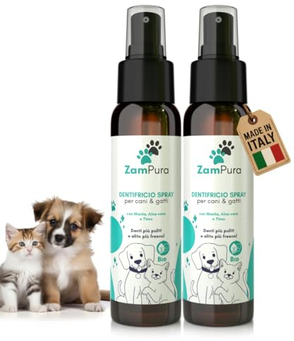 ZamPura Dentifricio Spray per Cani e Gatti - Pulizia Denti, Alito Fresco e Anti-Tartaro - Naturale con Aloe e Menta, Senza Risciacquo 200ml