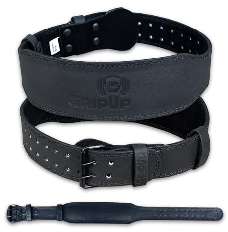 GripUp Ceinture Musculation Homme & Femme – Ceinture Haltérophilie 100% Cuir 4/6 – Support Lombaire pour Gym, Squat, Soulevé de Terre, Entraînement Fitness (Noir 4'', L)