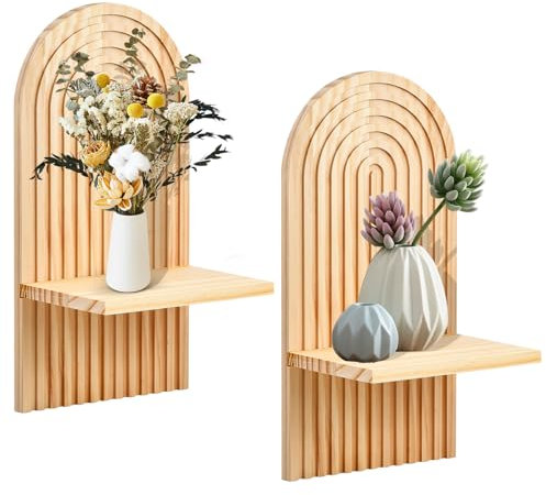 Mapille Mensola da Parete in Legno Massiccio, Design ad Arco Boho Chic, Mensola Sospesa con Fissaggio Nascosto, Scaffale da Muro per Decorazione Camera, Soggiorno, Corridoio, Cameretta