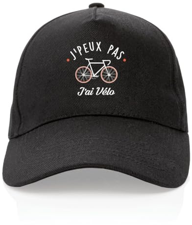 Casquette J'peux Pas J'Ai vélo - Imprimé en France - Cadeau Je Peux Pas J'Ai Vélo Original Rigolo (Noir)