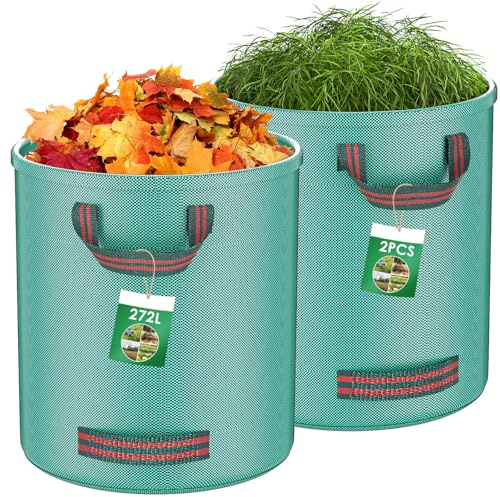Pfloge® 2X 272L Sacchi Giardinaggio, Sacchi per Rifiuti da Giardino con 4 Maniglie, Autoportante, Impermeabile, Sacco Raccogli Foglie Durevole Resistente alla Corrosione