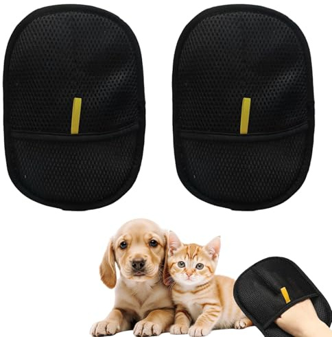 fKiZanthene Lot de 2 Gants Anti Poils Animaux, Gants Attrape-Poils Noir pour Chats Chiens, Toilettage et Nettoyage Canapé Vêtements à Domicile