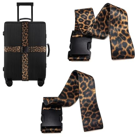 2 Piezas Cinta para Maletas de Viaje, Correas para Maletas, Ajustables Resistentes Correas de Equipaje con Etiqueta Maleta para Cerrar Las Maletas de Forma Segura Mientras Viajas (Leopardo)