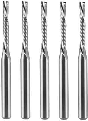 3,175 mm (1/8 tum) nedåtskärande endmill (O-flute) skaftfräs med 2 mm skärdiameter, 15 mm skärlängd för akryl PVC MDF trä, 5 st