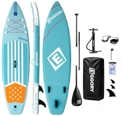 Stand Up Paddle Planche de Surf Gonflable Sup - Accessoires complets pour Planches de pagaie - Pompe à pagaie réglable - Sac à Dos de Voyage - Sangle d'épaule (Rayure Menthe)