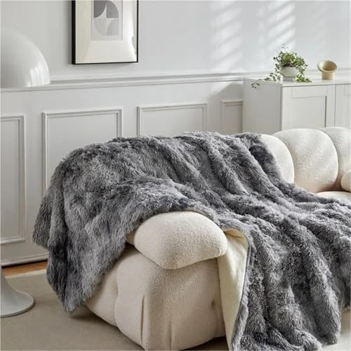 Dubbel Minkfleece Lammfleece Bomullsfilt Korallfleece Glassfilt Långt Hår Enfärgad Enkel Sofffilt(Natural,150x200cm)