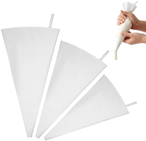 3 sac à poche riutilizzabili, grandi sac à poche in tessuto di cotone, kit di tubazioni per glassa, sacchetti per glassa antiscivolo, strumento per decorare torte, torte, biscotti (bianco)