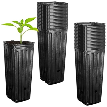 Joygoodta 50 macetas Profundas para vivero de Plantas, macetas Altas para árboles, contenedor de Semillas con Agujeros de Drenaje para jardín, Flores de Interior y Exterior