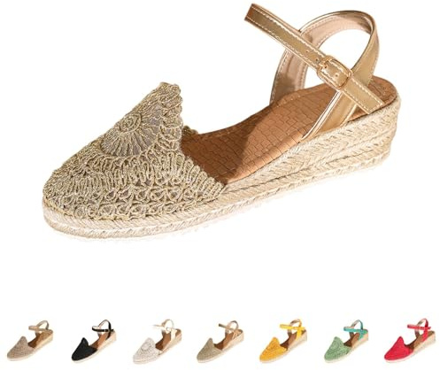Sandalias Mujer Verano Alpargatas Con Cuñas De Esparto Pala Cerrada Yute Cierre De Hebilla Zapatos Comodos Vestir Casual Alpargatas Cuna Baja Con Plataforma Ligera Ideal Para Flor Boda Fiesta Novia