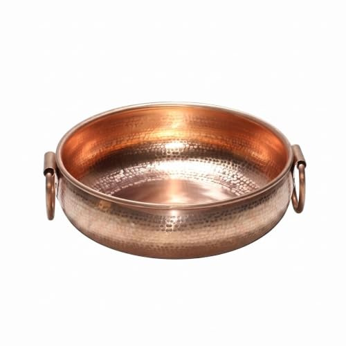 MotiveTech Olla Cobre Martillado Mango Anilla Olla Inducción Resistente Al Térmico Caldero para Sopa, Cobre Martillado Con Asas, Olla De Inducción, Sopa Clara, 32cm