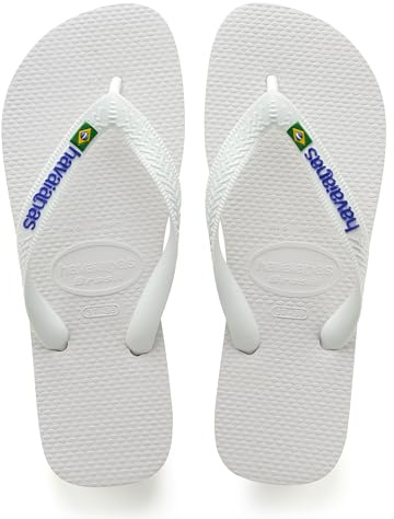 Havaianas - Brasil Logo, Iconic, Comfortable and Durable Flip-Flops, Straps with Brazilian Flag and Non-Slip Sole with Colourful Stripes, Adults Unisex, White, 6.5/7.5