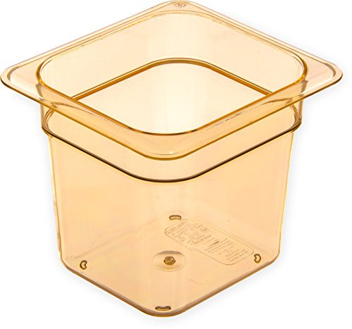 Carlisle FoodService Products High Heat Food Pan, 1/6 Size Food Storage Container for Serving Hot or Cold Food, 2.5 Qt, 6 Count, Amber