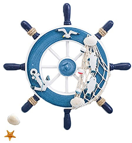 Hosh Timone Decorativo per Barca, Volante Nautico in Legno, per Decorazione Murale (Blu)