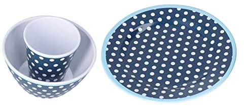 Juegos de Platos Y Tazones, Vajilla de Melamina Resistente a los Arañazos de Colores Brillantes Antiescaldado para Horno para Microondas(Puntos azul oscuro)