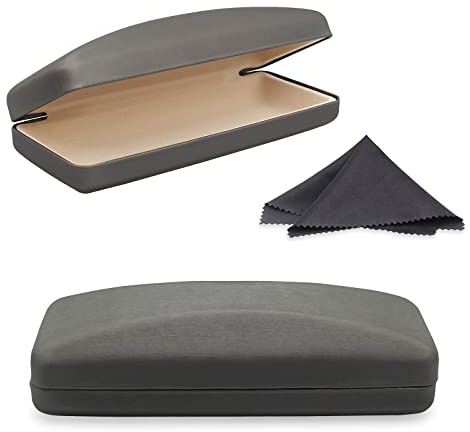 SMARTTOP Hard Shell Eyeglass Case- Sunglasses Glasses Case With Cleaning Cloth,Portable PU leather Eye Glass Carry Case (Grey)
