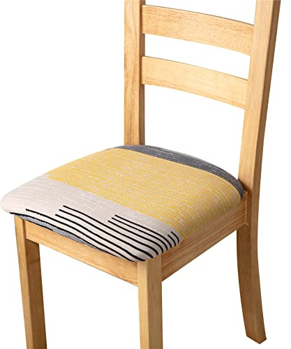 Fansu Funda de Asiento de Silla Comedor 1 2 4 6 Piezas,Estilo Simple Fundas para Asiento de Sillas Elástica Fundas para Sillas sin Respaldo Funda para Asiento Silla (Estampado de Rayas,4 Piezas)