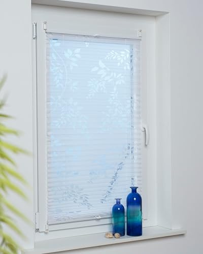 DECOLIA by Garesa Fenster Klemmfix Plissee ohne Bohren 65 x 130 cm Burnout Blätterranke, Weiß - Lichtdurchlässiger Fenster Sichtschutz und Fenster Deko, Faltrollo