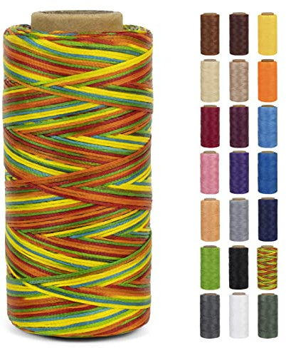 LEREATI Waxed Thread, 284 Yards 150D 0.8mm Leather Sewing Thread Flat Waxed Cord, Leather Repair Weave String for Leather Stitching Sewing, Bookbinding, Bracelets, DIY Crafts (Colorful)