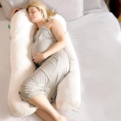 Newton Baby New and Improved Premium Pregnancy Maternity Pillow with Cotton Surface, 50% More Memory Foam and Fiber Clusters for Complete Support, U-Shaped with Removable Washable Cover