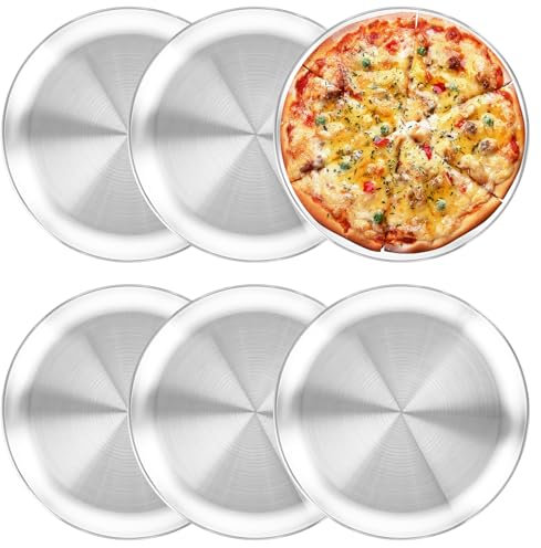WOPPLXY Pizzablech Rund 6er Set, Pizzablech Rund 26 cm, Pizza Blech aus Edelstahl für Backen und Servieren, Einfach zu Reinigen