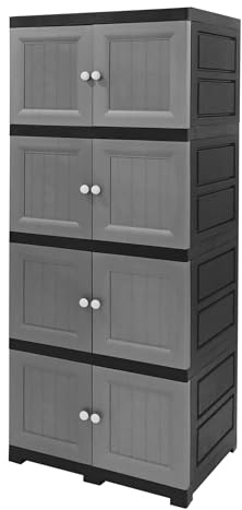 ABBAware Multi-Purpose Plastic Storage Unit, Cupboard, Household Cabinet with 4 Extra Large Compartments, Silver