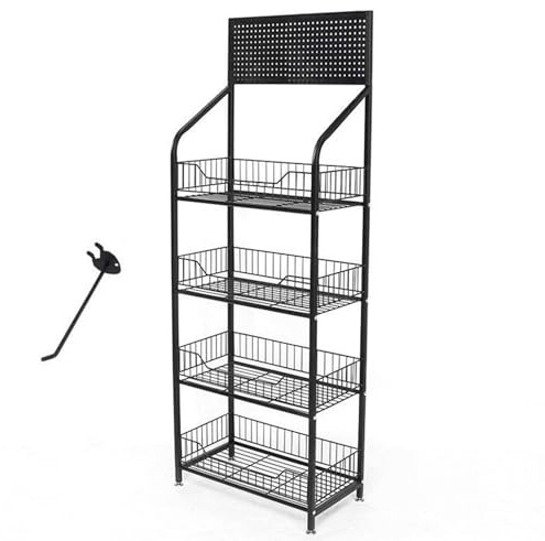 Butikshyllor detaljhandel – 140 x 50 x 27 cm stormarknadshyllor – butikshylla – förvaringshylla med 4 hyllor – verkstadshylla med 5 x hålväggskrokar, källarhylla, garagehylla, metallhylla