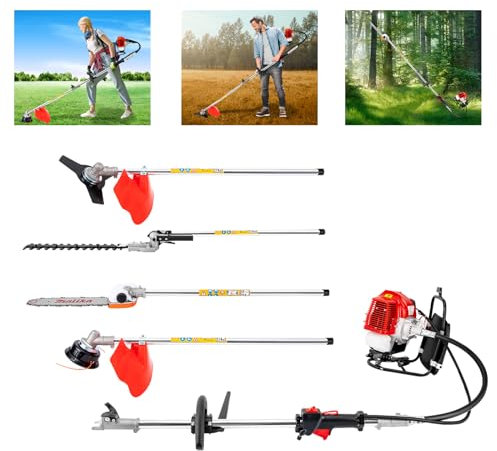 Desbrozadora de césped de gasolina 5 en 1, herramienta de jardín, 52 cc, gasolina, cortasetos, desbrozadora, podadora multifunción, 1700 W