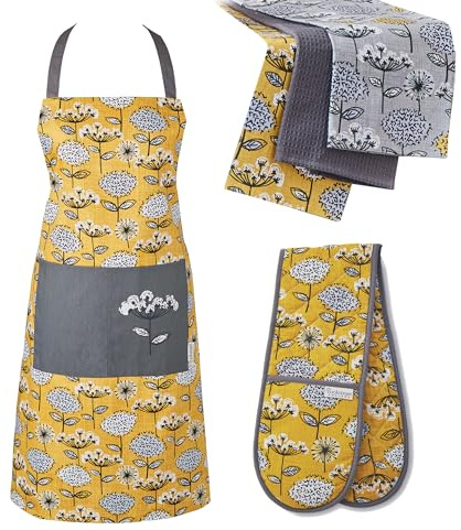 Cooksmart Juego de delantales, guantes de horno dobles y paños de cocina, juego de delantales, paños de cocina y guantes de horno, doble perfecto para cualquier cocina, guante de horno, delantal de