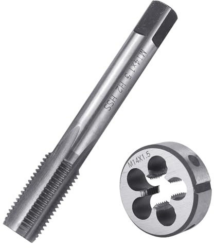 BIGP Gewindebohrer M14 X 1.5, Metrisch Gewindeschneid und Gewindeschneideisen, HSS Gewindebohrer und Schneideisen Set, Rechtsgewinde Feingewinde Schneider, Gerade Geriffelt Gewindeschneider