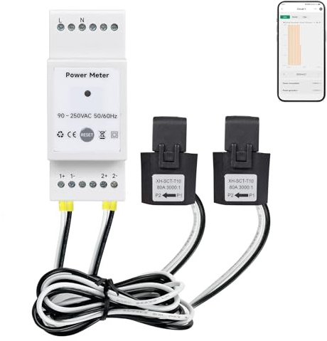 Smart Energy Monitor - Tuya Compliant, Single Phase, Real-Time Voltage, Current, Power Factor, and Active Power Measurement, Mobile App Control, Alexa & Google Voice Support