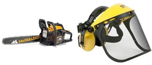 Tronçonneuse thermique CS 50S McCulloch : Tronçonneuse avec moteur de 2100 W, guide-chaîne de 45 cm & OREGON - Visière en Maille d'Acier & Protège-Oreilles Réglable, Protection du Visage, du Front