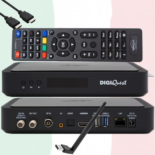 TiVuSat Carte 4K UHD + DIGIQuest Q80 Combo Receiver 4K H.265 S2+T2 HEVC Set-Top Box, récepteur TiVuSat certifié avec Carte (Non ACTIVÉ), Mediaplayer, WebRadio, 150 USB WiFi Stick, HTS HDMI