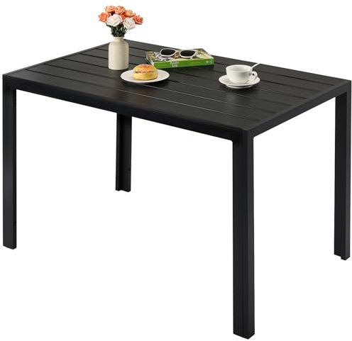 LIFERUN Gartentisch Aluminium, 110x70cm WPC Balkontisch Wetterfest, Rechteckiger Terrassentisch, Esstisch Outdoor, Hitze- und Wetterbeständig, rutschfest, Brettbreite 9cm, Schwarz