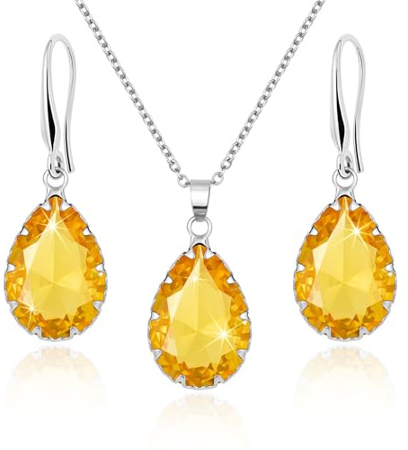 Linawe Ensemble de bijoux en argent, parures de bijoux pour femmes, boucles d'oreilles jaunes, ensemble de boucles d'oreilles, collier, pendentif en argent