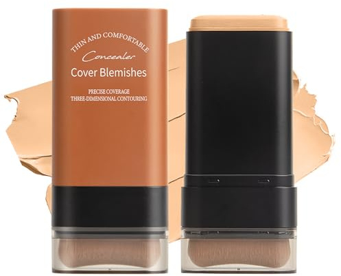 Foundation Stick, Feuchtigkeitsspendender Concealer Foundation Make Up mit Integriertem Pinsel, Mattes Finish Langanhaltendes Foundation Make Up Stick, für Alle Hauttypen Geeignet (03 Warm Beige, 20g)
