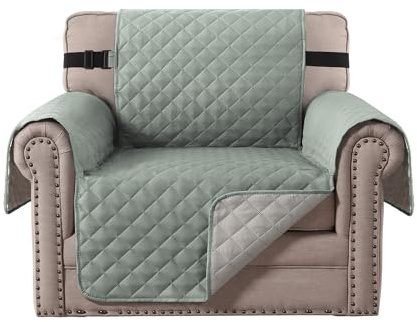 BellaHills Sofa Cover Reversible Armchair Covers Water Repellent Sofa Slipcover from Pets Couch Covers for Cats Checked Pattern Thick Quilted with Elastic Strap (Chair, Lily Pad/Beige)