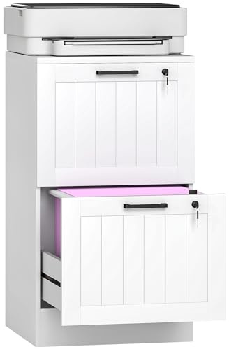 HOMCOM Büro Kommode Aktenschrank mit 2 Schubladen Schreibtisch Schubladenschrank mit Schlössern Hängeregisterschrank für A4 und Letter 40x40x71 cm Weiß