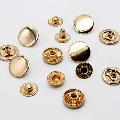 Lot de 20 boutons-pression dorés, 15 mm, en métal, pour couture, vêtements, portefeuille, artisanat (doré)