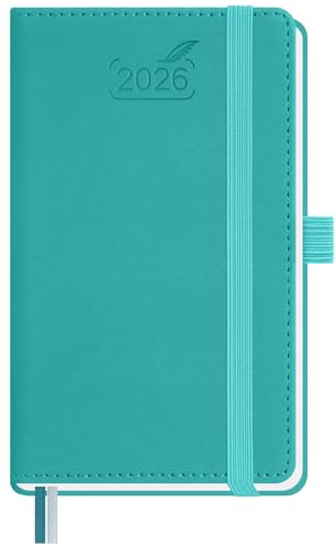 BEZEND Pocket Diary 2026 Small Week to View Full Year 15.5 x 9 cm - A6 Slim Weekly Planner 26 with Inner Pocket, Pen Holder & PU Leather Hardback - Turquoise