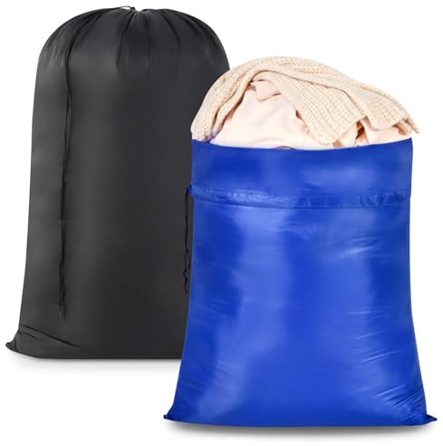 OTraki 2 pezzi Grandi Sacchi da Biancheria Con Cordoncino,70 x 115 cm Sacco Portaoggetti Pieghevole,Sacchetti per Vestiti Sporchi,Borsa della Lavanderia per Viaggio/Bagno/Camera da Letto,Blu+Nero