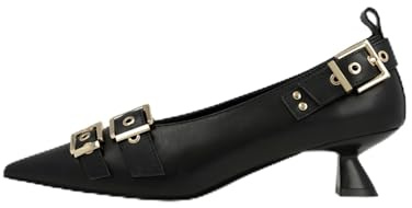 Lodi Zapatos de Salón de Mujer para Ocasiones Especiales. Diseño Sencillo y Elegante. Adornos de Correa y Hebilla. Tacón Geométrico de 4.5 cm. Punta Fina. Color Negro.