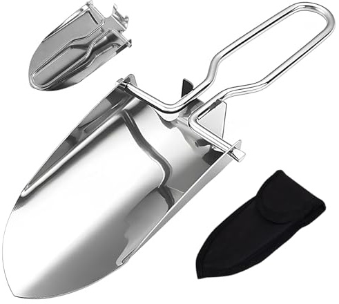 Aililong Pala da Giardino Pieghevole – Mini Pala a Mano in Acciaio Inossidabile, Pieghevole con Tasca per Cintura, per Giardino, Pala per Fiori, Campeggio e attività all'aperto